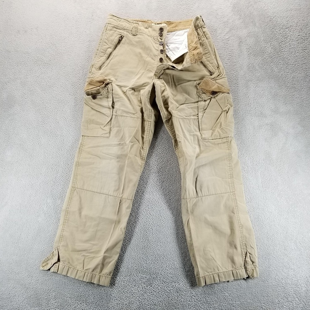 American Eagle Pants Mens 30x32 Beige‎ Cargo Ankle Tie Button Fly CG-SI